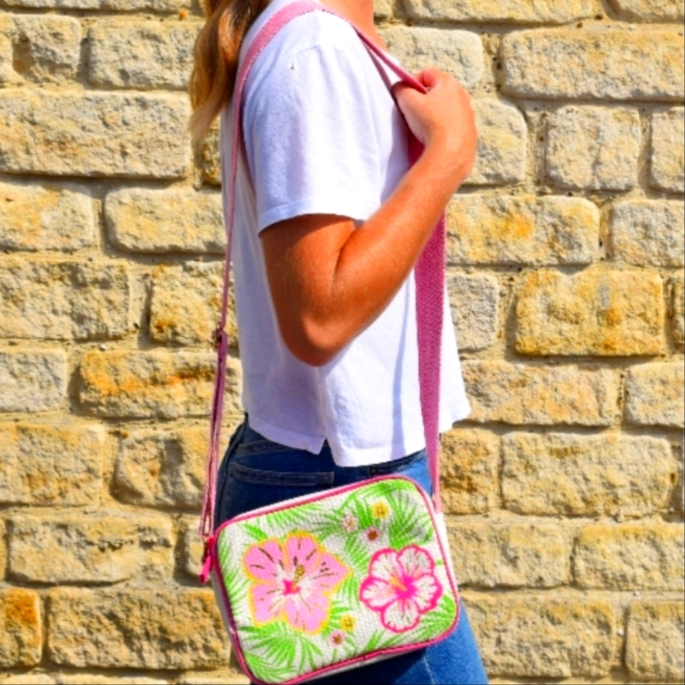 Love Vivid Tropical Floral Canvas Crossbody Tote